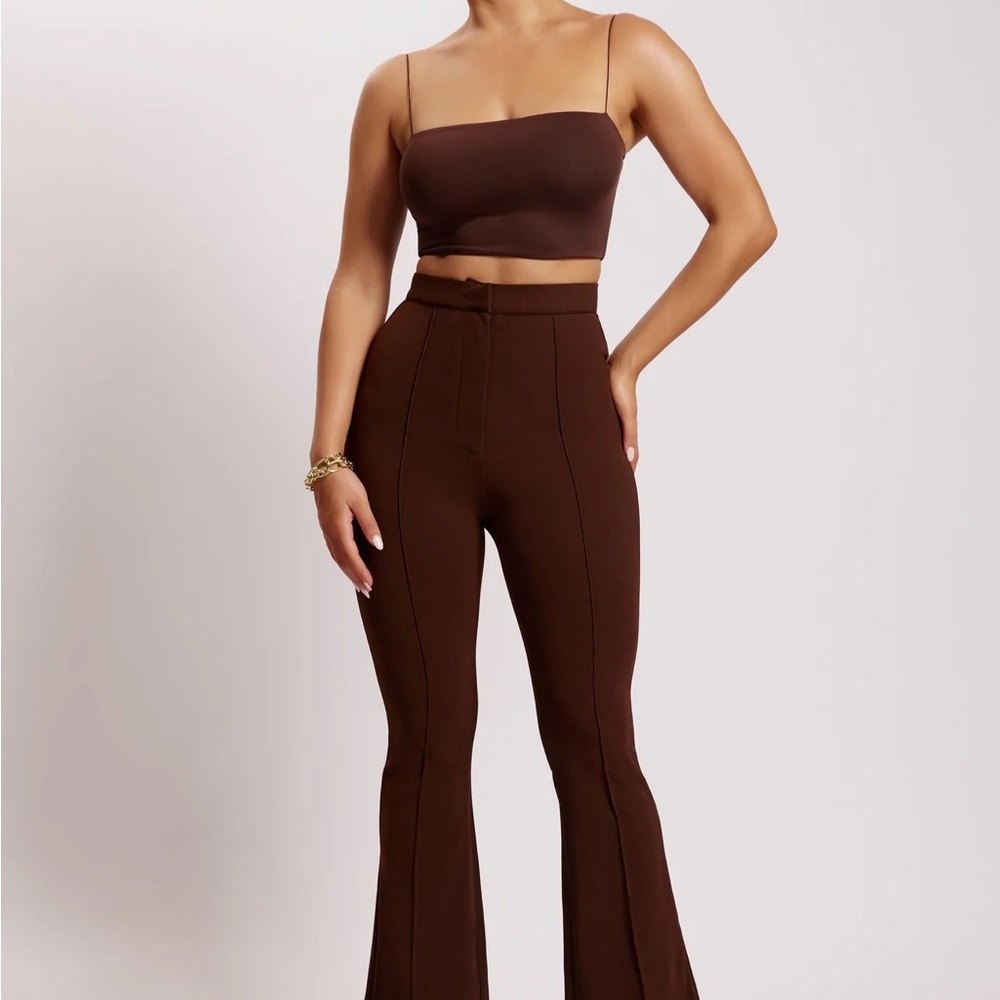 high waisted pants trousers with front slit sexy fit bnwt brown